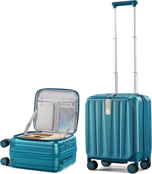 Hanke 16 Inch Expandable Under Seat Luggage with Wheels Top Opening Small Suitcase with Wheels Carry On Luggage Airline Approved Lightweight Hard Shell Suitcases for Weekender Overnight-Caribbean Blue