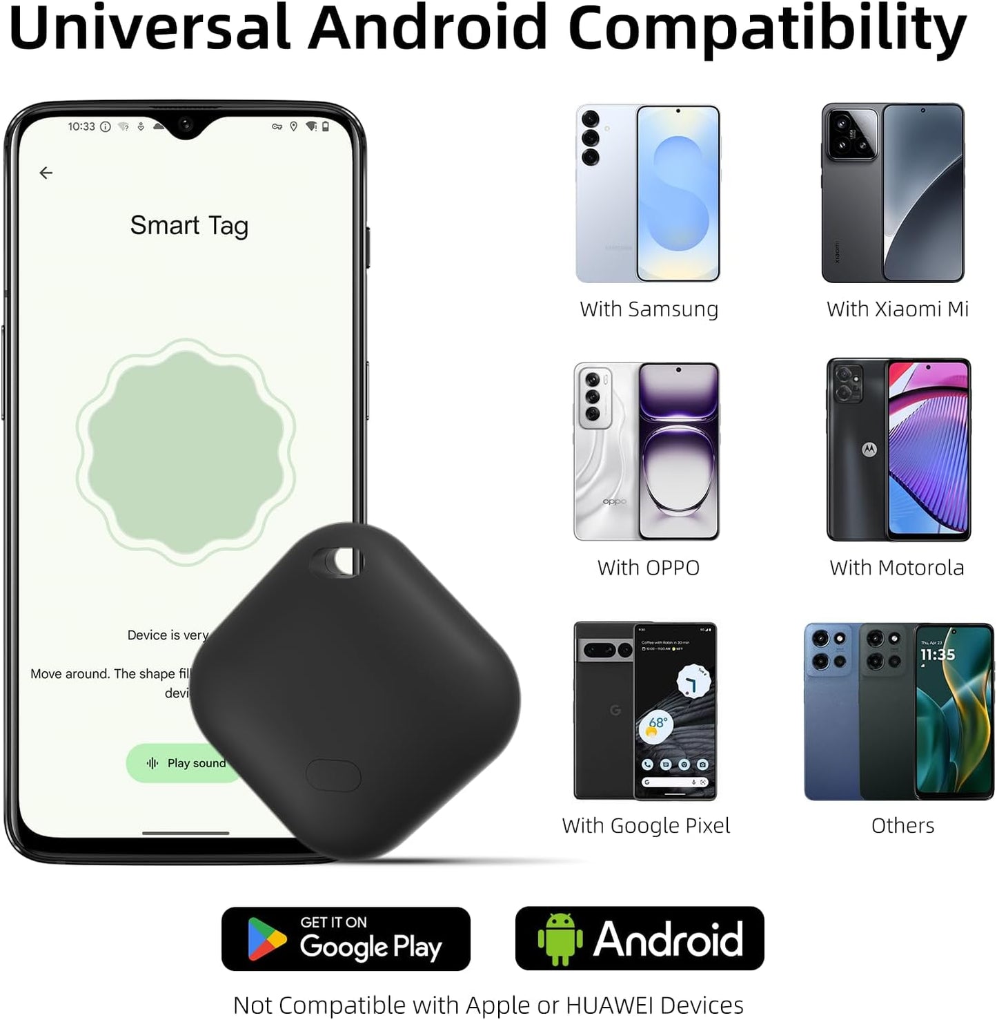 Android Tracker Tags 4 Pack and 2pcs CR2032 Batteries, Smart Tracking Device Work with Google Find Hub App (Android Only), Keys Finder and Item Locator for Vehicles Luggage Wallet Bags