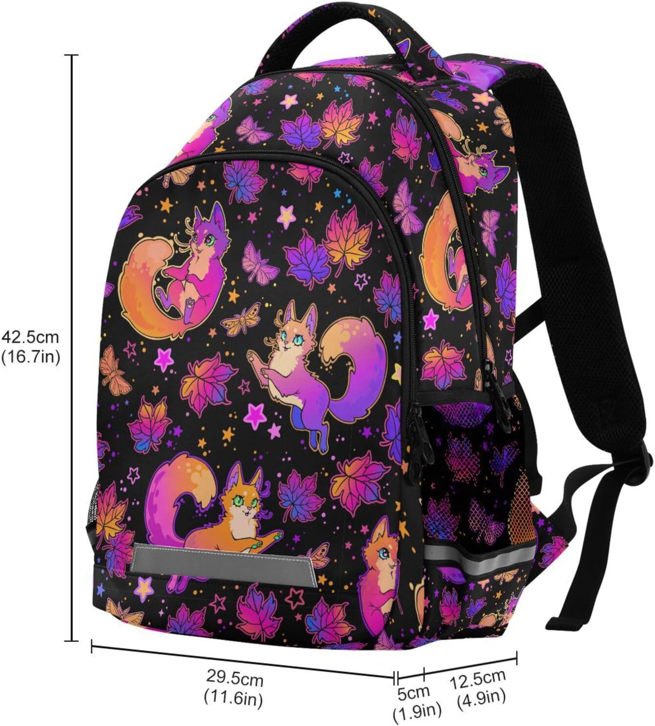Purple Psychedelic Fox Cat Backpack Boys Girls Bookbag Elementary School Bag Kids Travel Rucksack