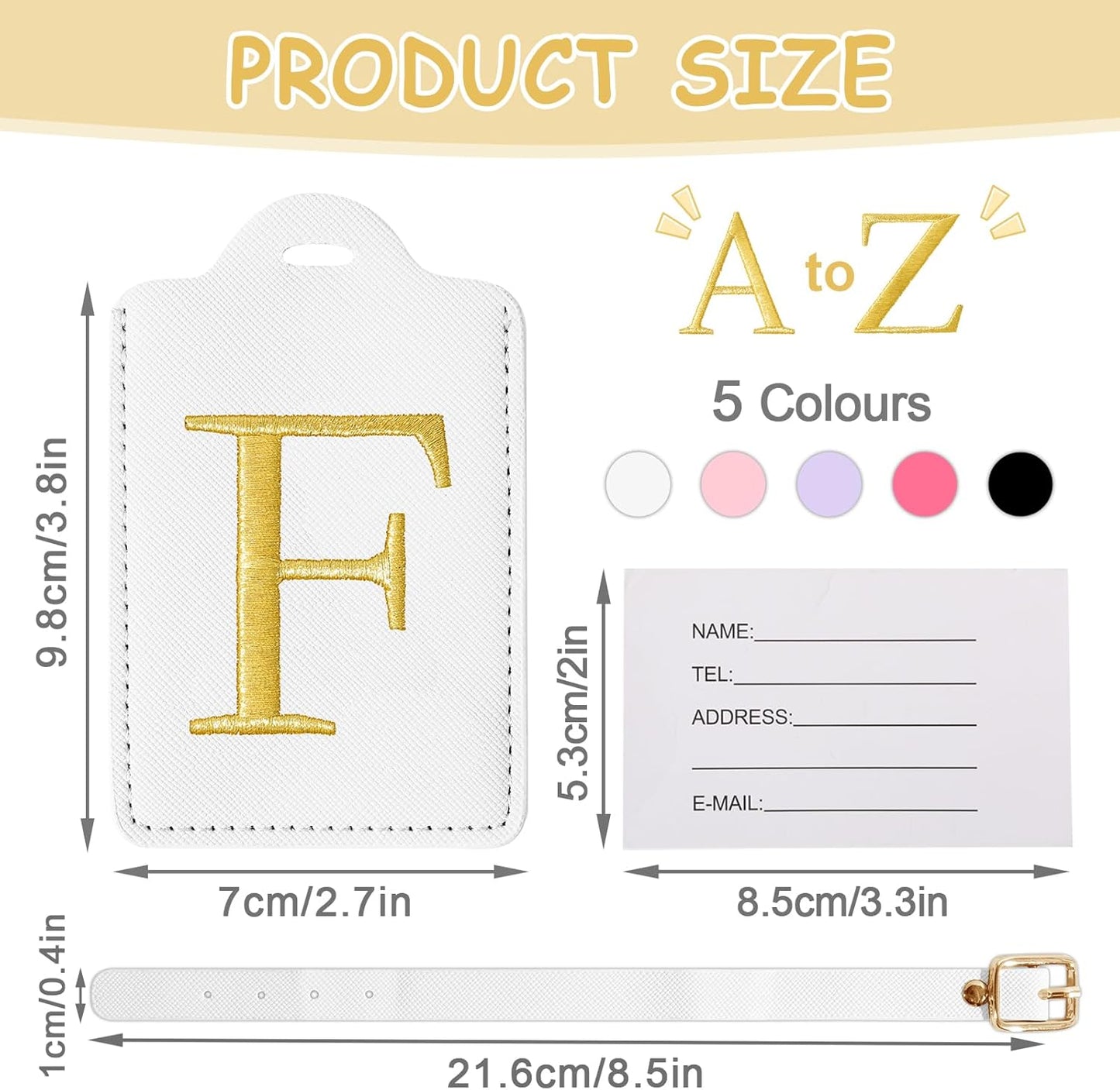 Initial Letter Luggage Tags for Suitcases, Embroidered Monogrammed Suitcase Luggage Identifier Name Tag, PU Leather TSA Approved Luggage Tags, Bag Tags for Men Women Kids Luggage Handbags(White F)