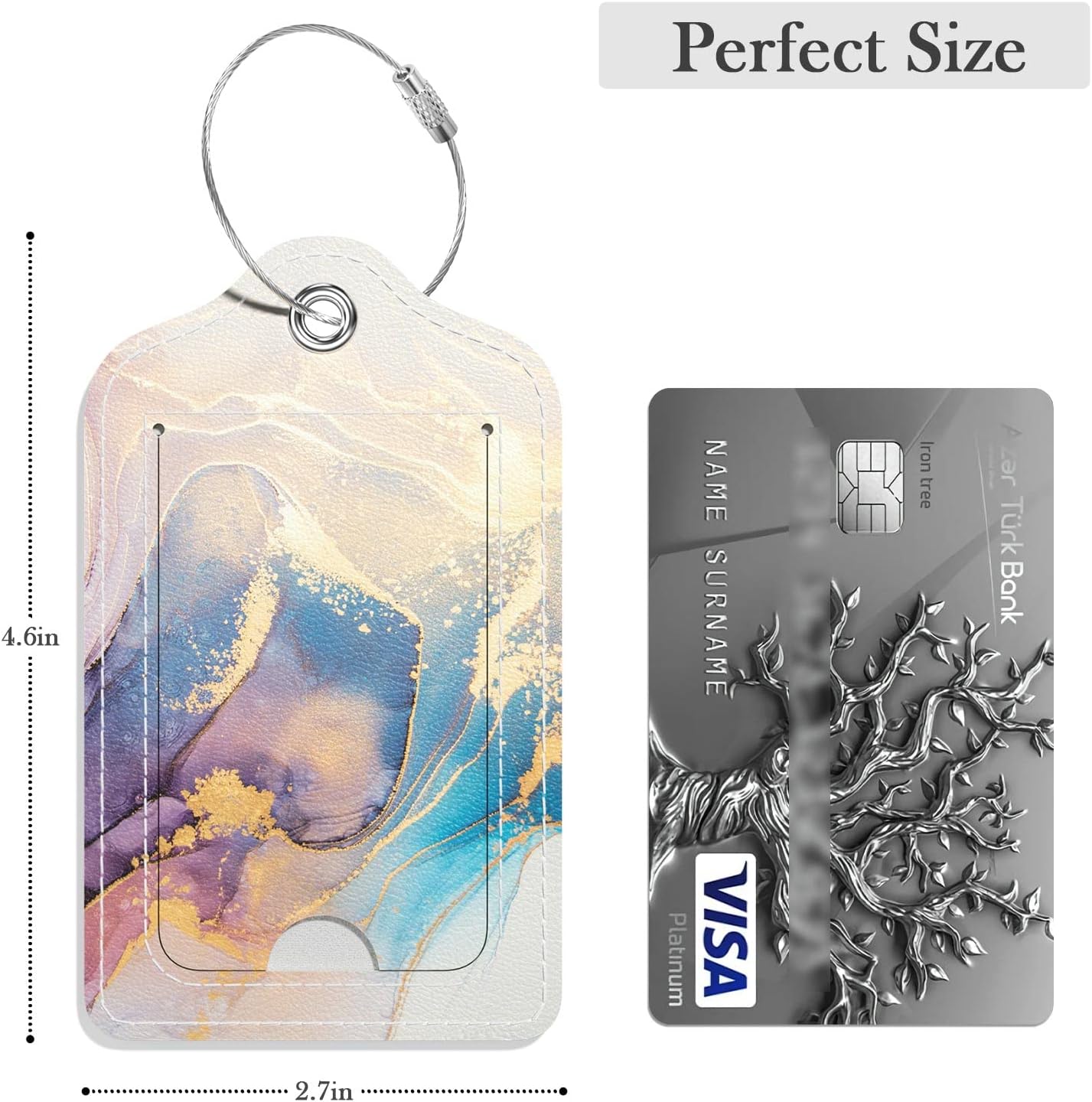 Luggage Tags for Suitcase, 2 Pack PU Leather Travel Cruise Luggage Tag with Privacy Flap, Name ID Label and Metal Loop for Women Men Suitcase Baggage Bag Backpack Instrument, Sunset Marble