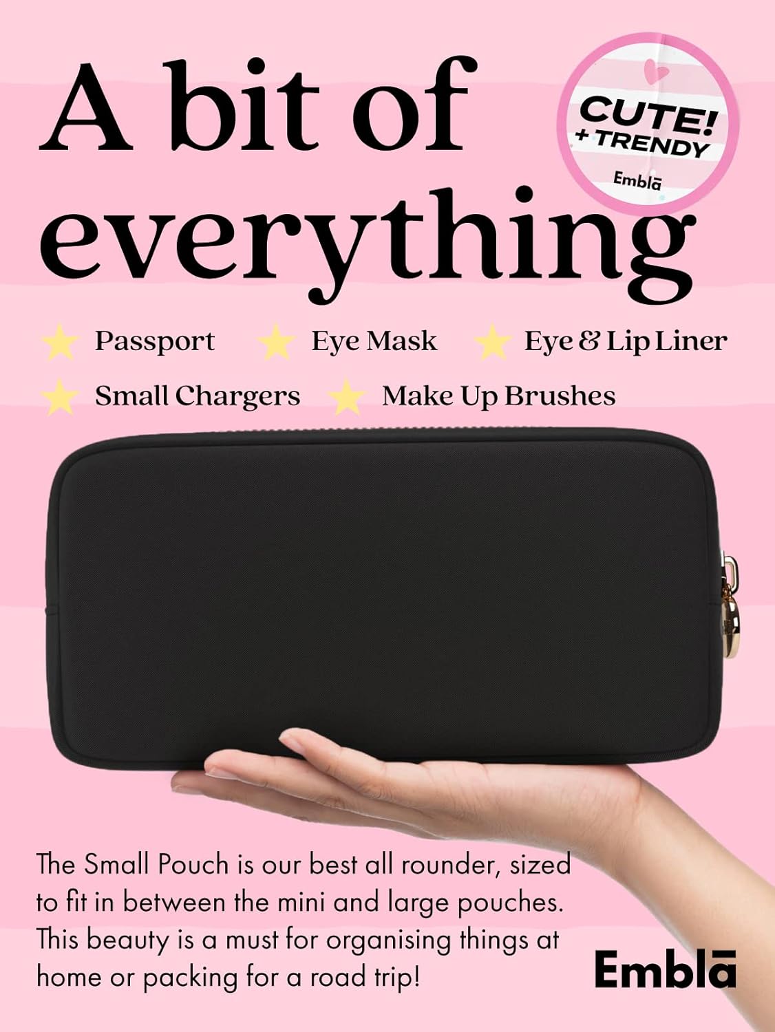 Embla Makeup Bag Travel Cosmetics Pouch and Toiletry Bag, Nylon Zipper Pouch Purse, Cute Make Up
