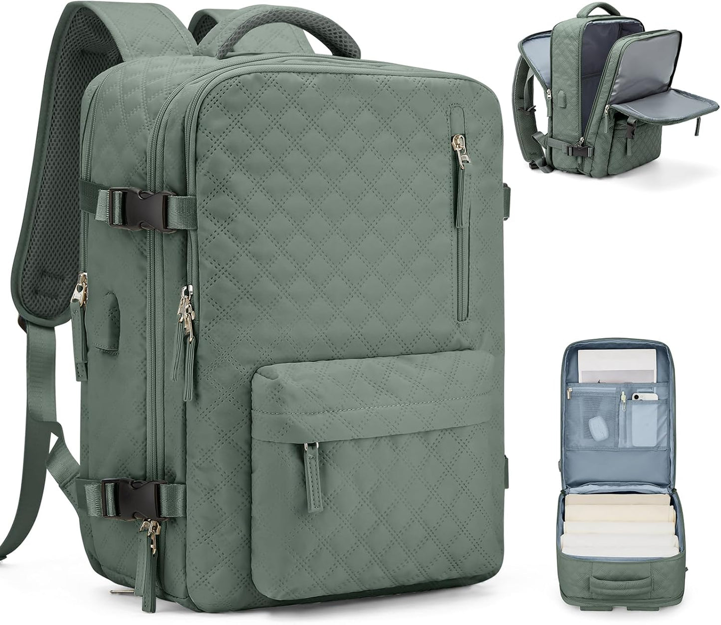 VGCUB Large Travel Backpack for Women Men, Carry on Backpack Airline Approved Gym Backpack Waterproof Business Laptop Daypack,Army Green