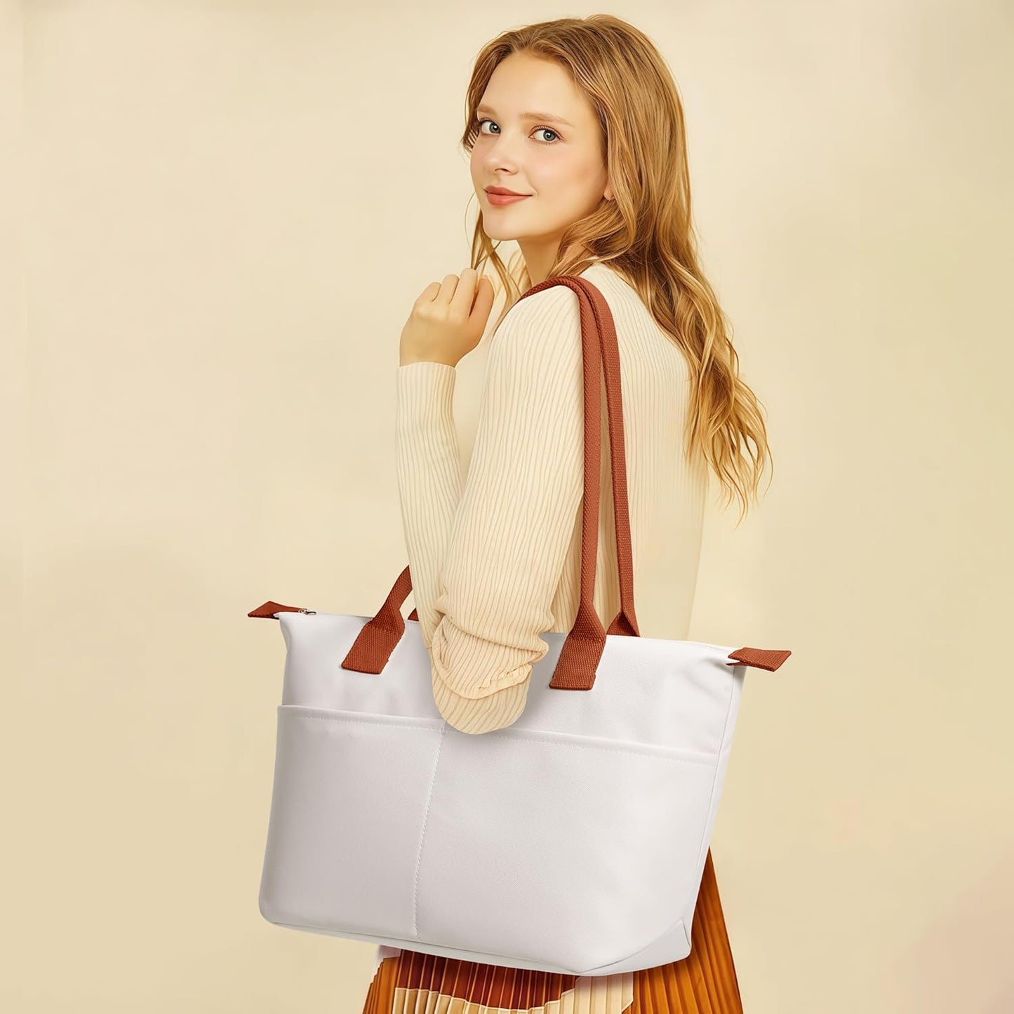 Nylon Tote Bag Women Zipper Shoulder Purse Large Hobo Top Handle Foldable Handbags for Work Travel Shopping