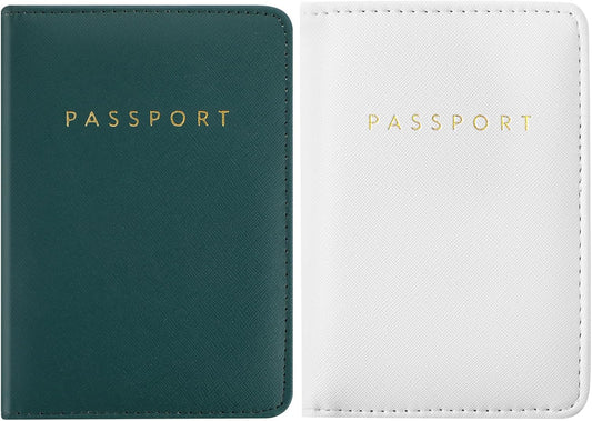 Frienda 2 Pieces Bridal Passport Covers Holder Waterproof Leather Holder Covers Travel Wallet Passport Case for Women and Men