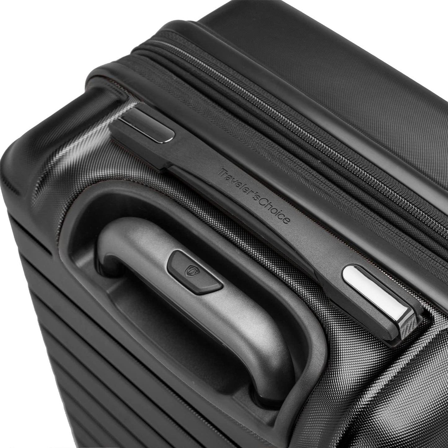 Traveler's Choice Archer Polycarbonate Hardside Spinner Luggage Set, Tie Down Straps, Black, Checked 25-Inch