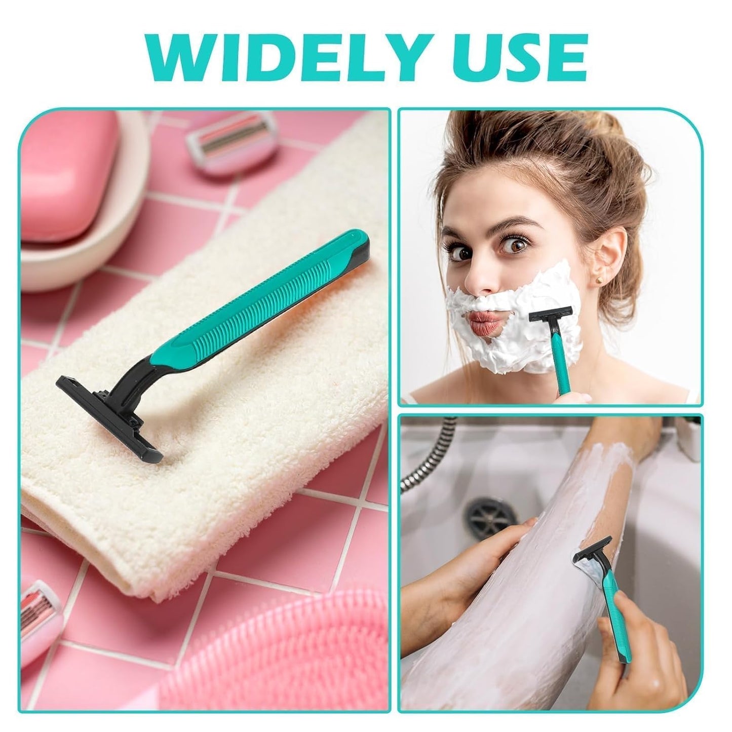 120 Pack Disposable Twin Blade Razors Individually Wrapped, Clear Safety Cap， Multipurpose Portable Shave Razor for Man Woman Bathing Hotel Travel (Green)