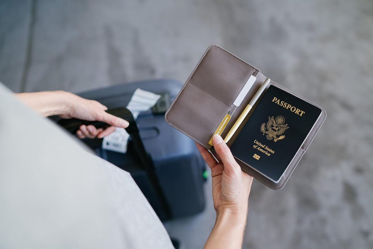 Distil Union Passport Cover+ | RFID-Shielded Premium Full-Grain Leather | Fits Passport, Cards, Cash, and More | Slim Travel Wallet and Organizer (Gray)
