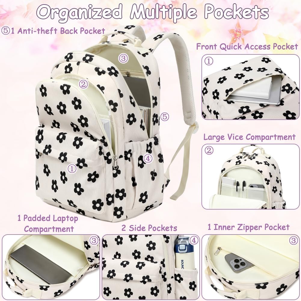 Meisohua School Backpack for Teen Girls Kids Bookbags Elementary High School Bags Corduroy Laptop Bag for Girls Women 17 inch Travel Daypacks