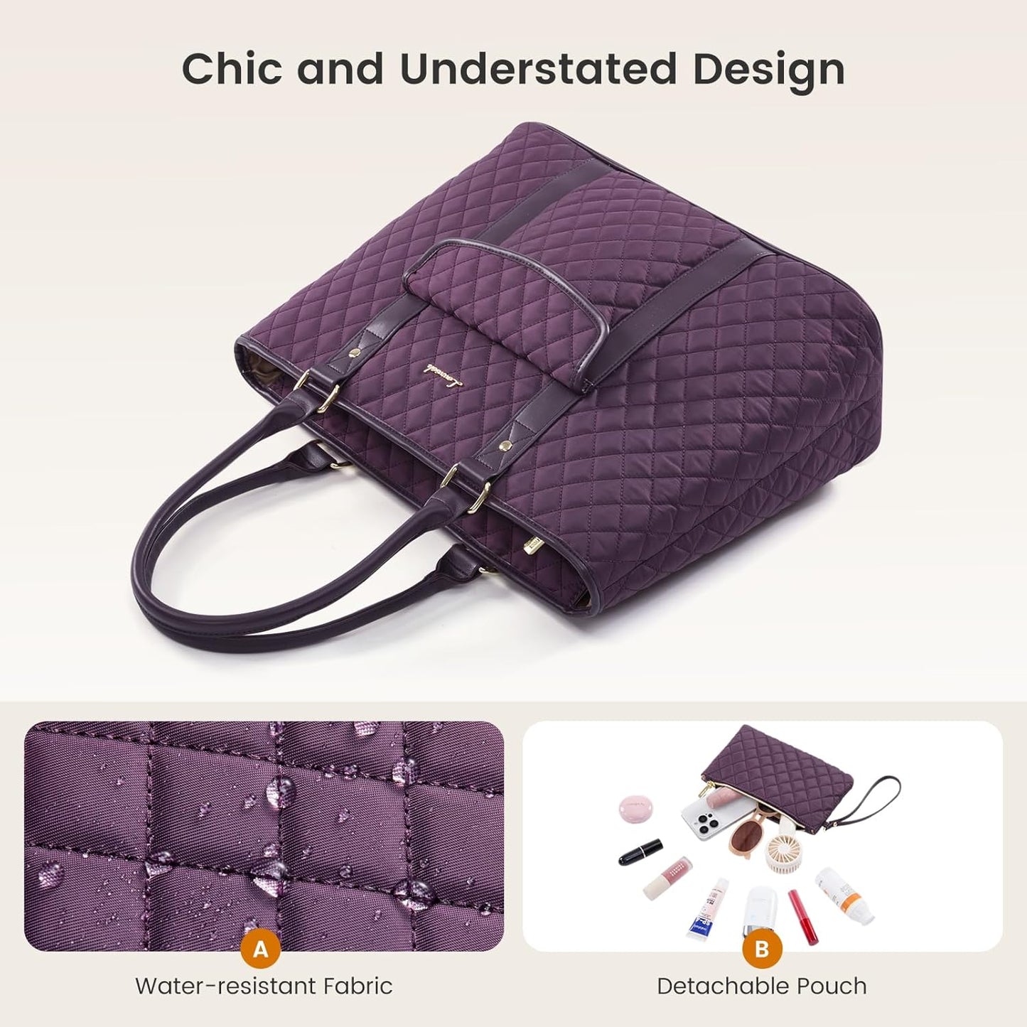 LOVEVOOK Laptop Tote Bag for Women 15.6 Inch,Waterproof Computer Bag for Laptop for Womens,Quilted Travel Work Tote Bags for Women,Stylish Laptop Bag Purse with Luggage Sleeve for Teacher,Nurse,Office