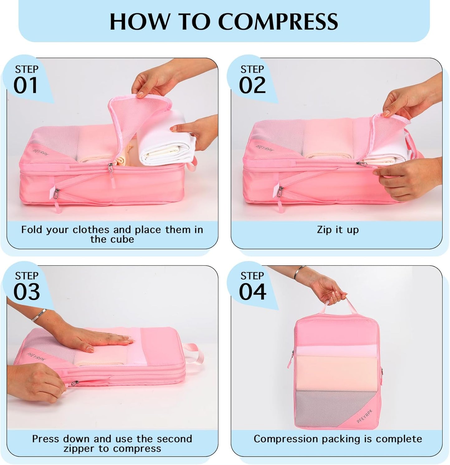 Lightweight Compression Packing Cubes for Suitcases, Compressible Expandable Travel Packing Organizer with Clear Toiletries and Backpack Bag, Travel Essentials for Carry on Luggage 7 Set