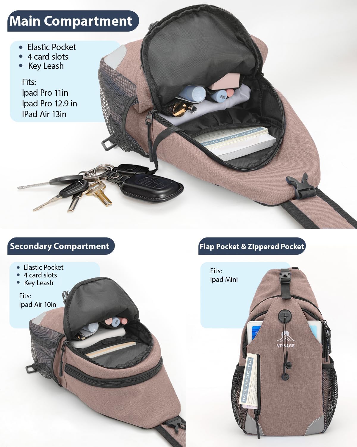 Sling Bag, Crossbody Bag for Men, Cross Body Hiking Backpack, Travel Daypack, Chest Pack with Chest Phone Holder