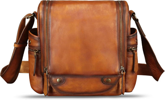 IVTG Genuine Leather Purse and Messenger Bag for Men Leather Shoulder Bag Crossbody Bag Satchel Purse Briefcase with Strap