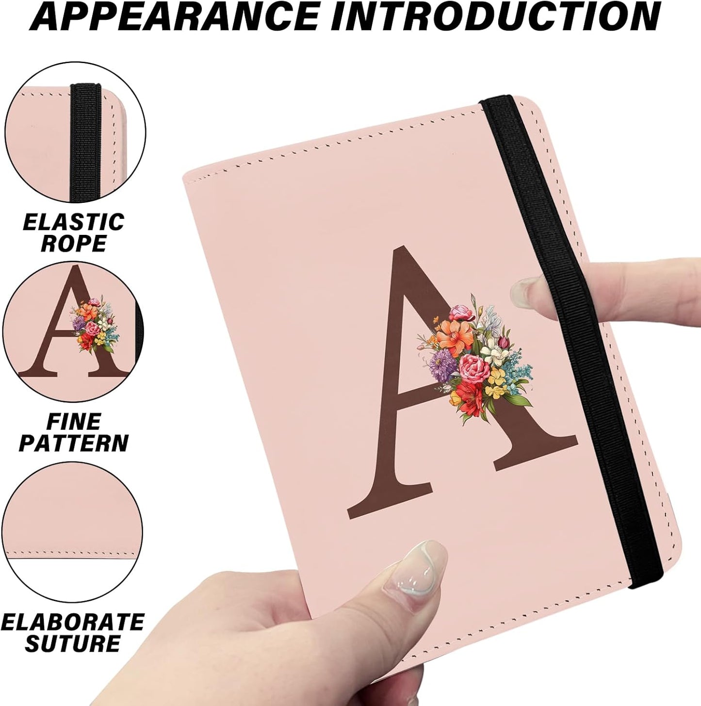 Cute Passport Holder and Holder Combo Passport Cover with Compatible Wallet Credit Card Protector RFID Blocking Women Men (Pink Initial Monogram-A)