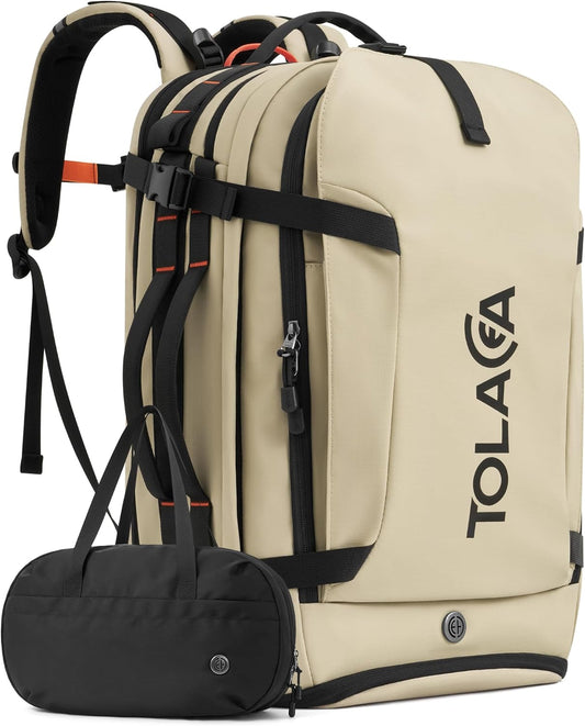 Tolaccea Travel Laptop Backpack, TSA Friendly Flight Approved Carry-on Business Rucksack Work Backpack with Extra Toiletry Bag, Dual Storage for 17.3" Laptop and 12.9" Tablet, 40-45L Expandable