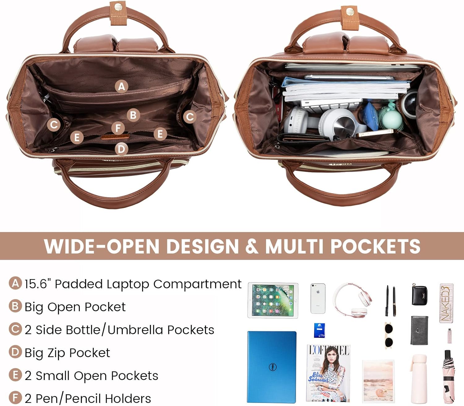 LOVEVOOK Leather Laptop Backpack for Women 15.6 inch,Travel Purse Nurse Teacher Carry On Backpack
