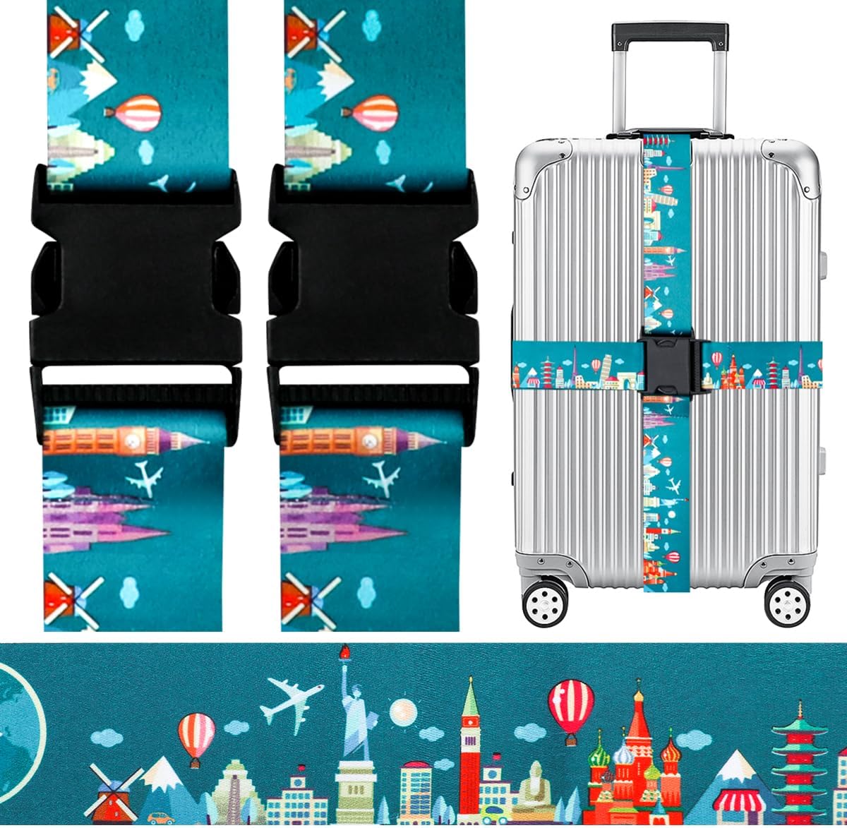 Adjustable Travel Luggage Strap Suitcase Belt Travel Bag Accessories 1.96 in W x 6.23 ft L