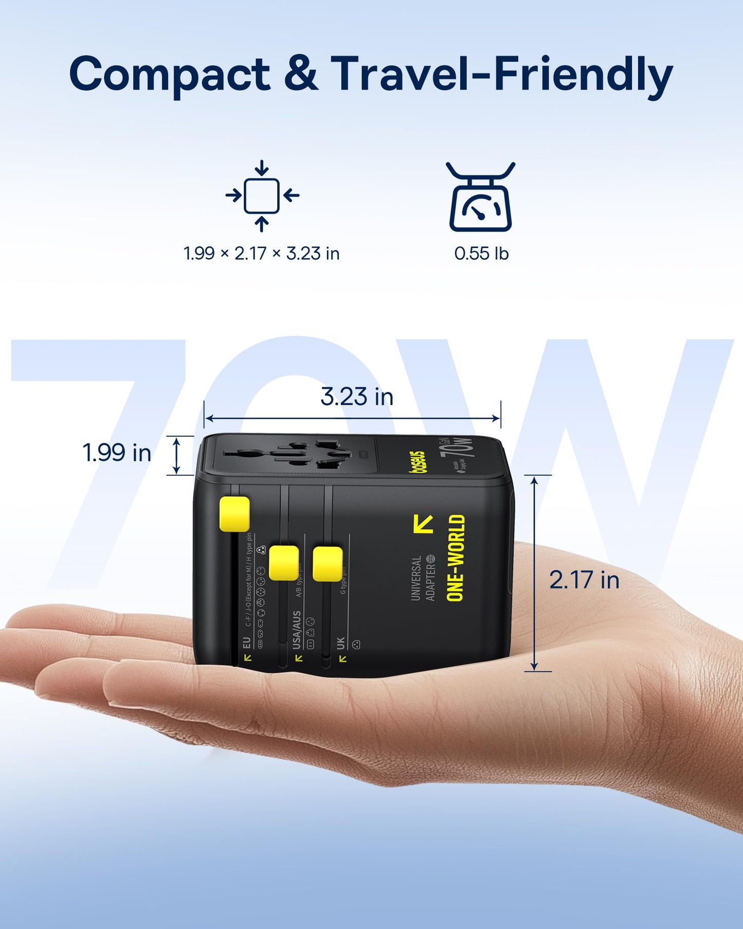 Baseus 70W Universal Travel Adapter, 6-in-1 International Plug Adapter