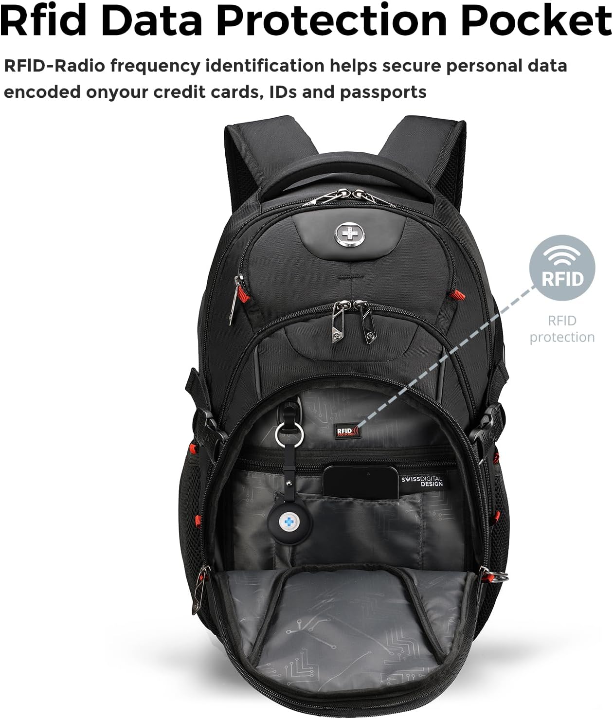 Swissdigital Laptop Backpack with USB Charging Port, Travel Backpack Fits 15.6 inches Computer, 31L