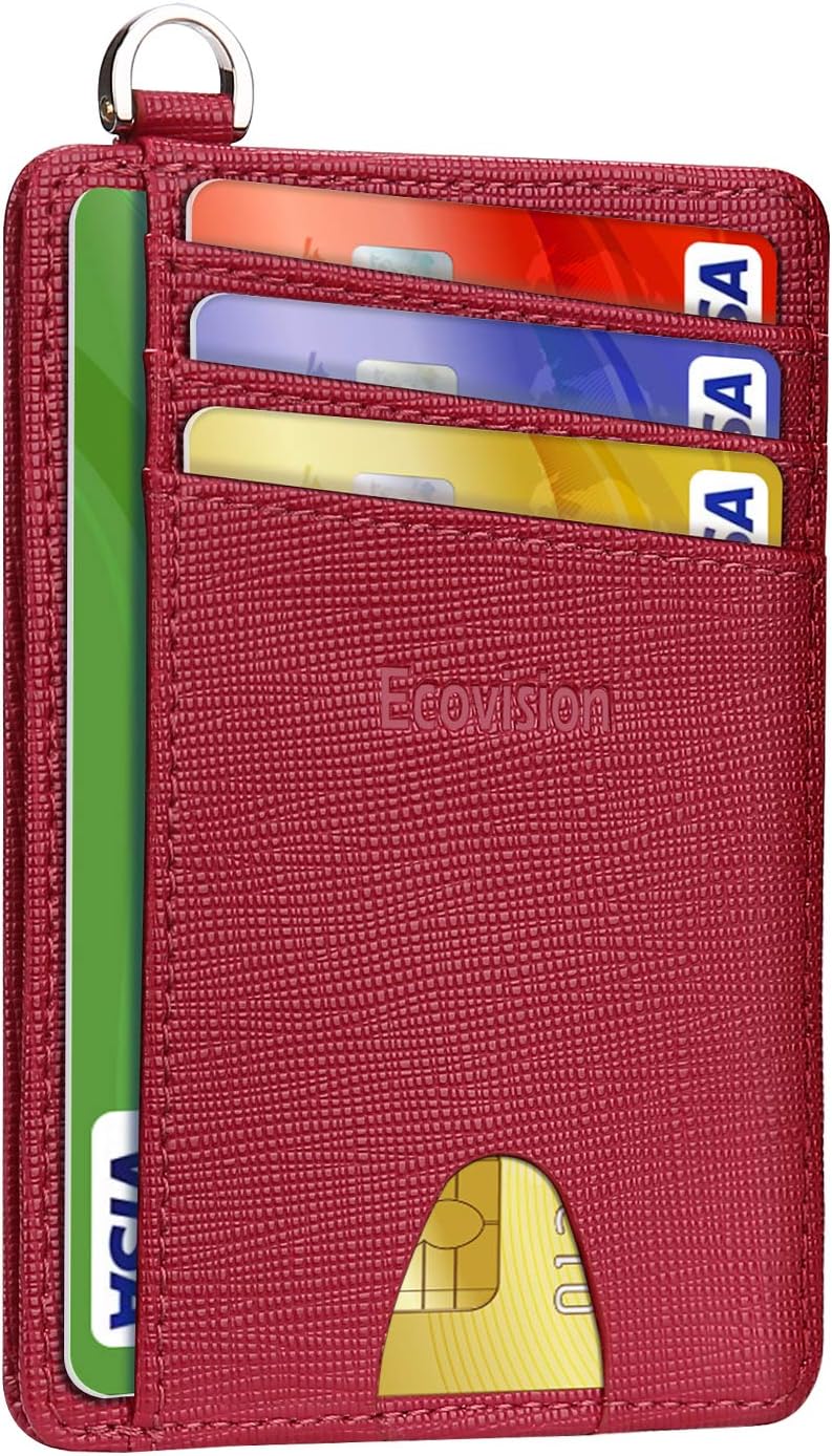 EcoVision Slim Minimalist Front Pocket Wallet, RFID Blocking Credit Card Holder Wallet with Detachable D-Shackle for Men Women