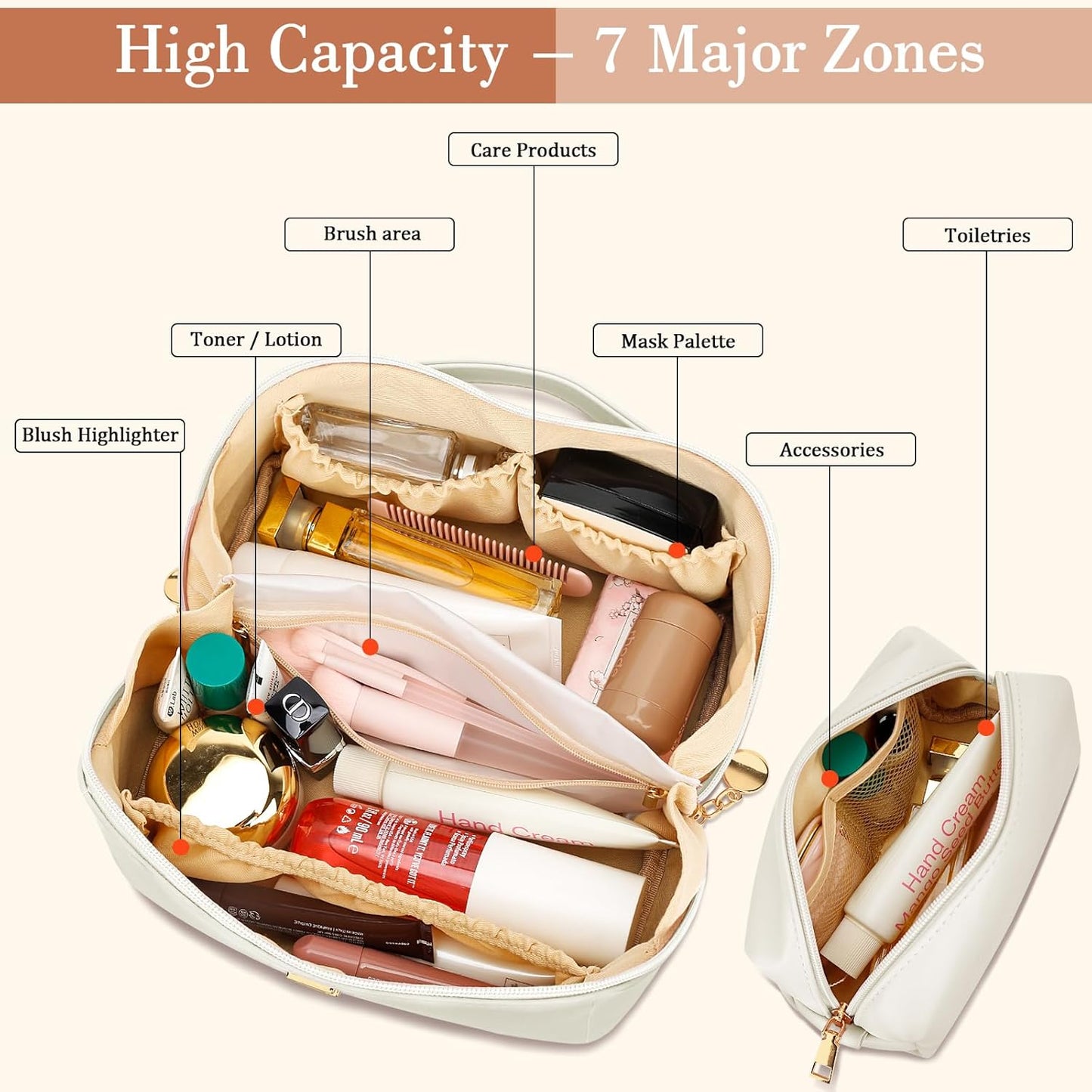 Birthday Gifts for Women Teen Girl, Personalized Initial Makeup Organizer Bag Set, Open Flat Travel Cosmetic Bag With Clear Divider and Handle(Beige,H)