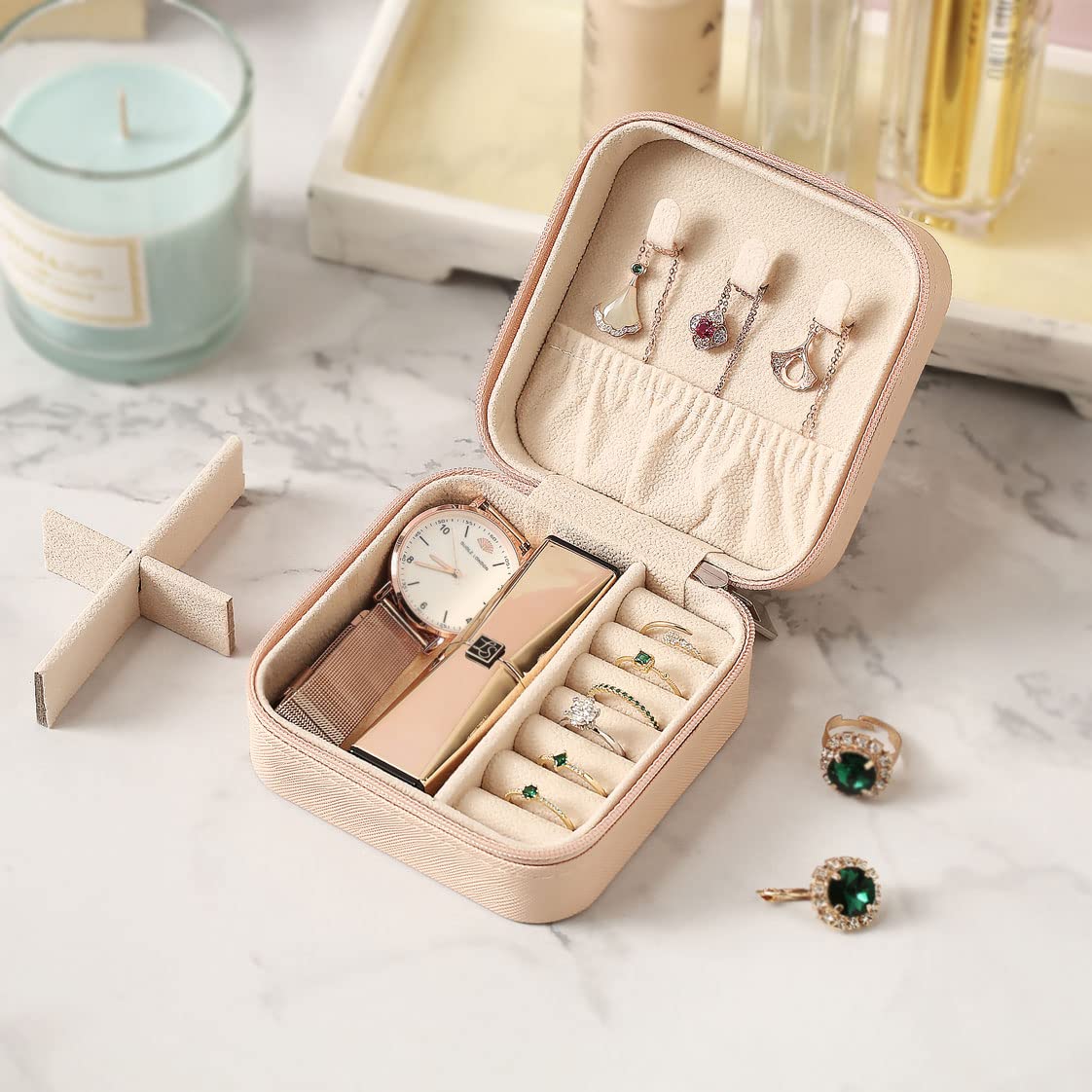 ZPROW Travel Jewelry Case, Mini Portable Jewelry Travel Boxes, Small Jewelry Organizer for Rings