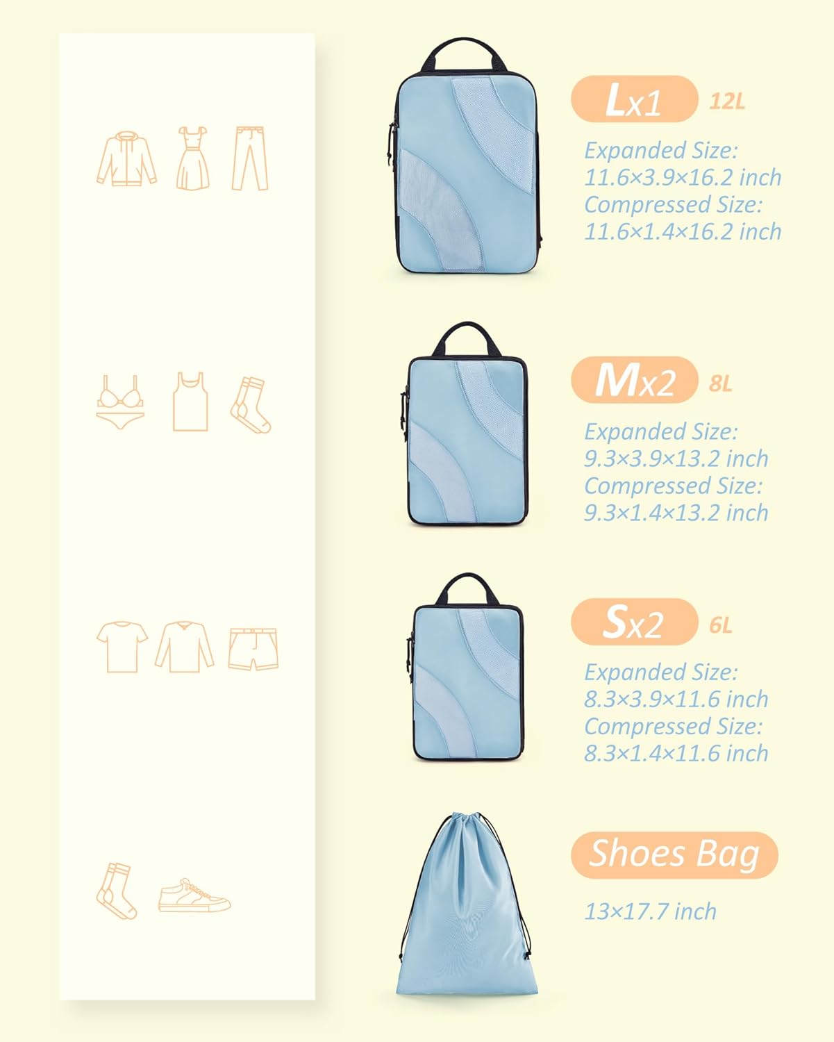 BAGSMART Compression Packing Cubes, 6 Set/4 Set/2 Set Travel Packing Cubes for Carry on Suitcases