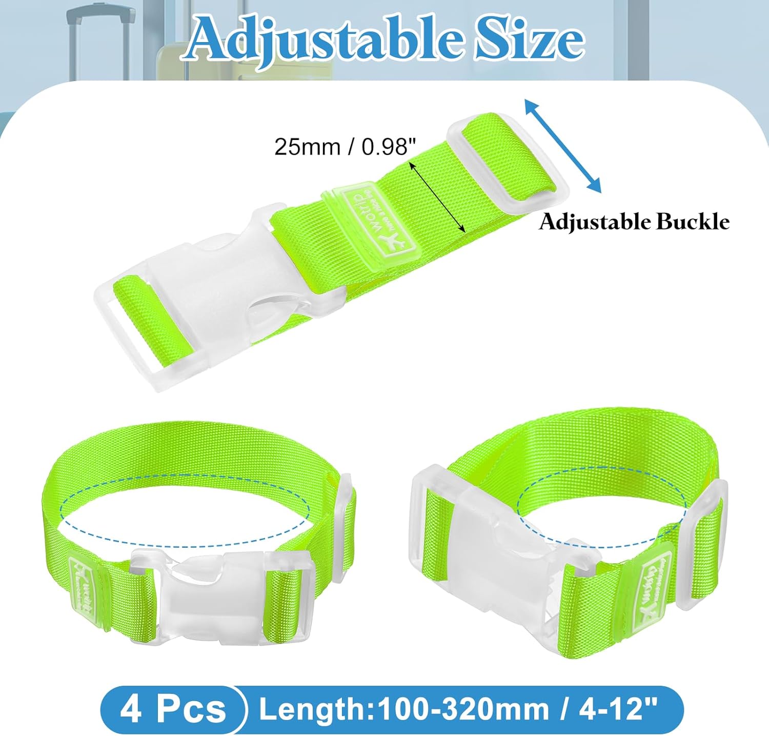 uxcell 4Pcs Add A Bag Luggage Strap, 4-12 Inch Adjustable Suitcase Belt Travel Accessories, Luggage