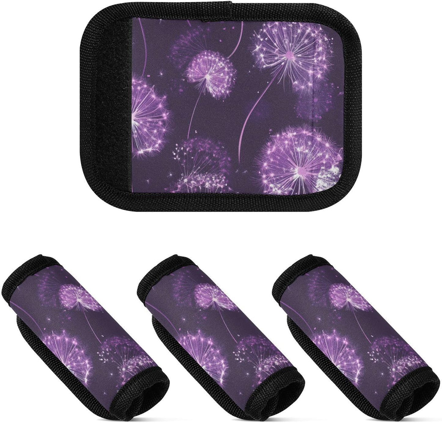 Cute Purple Dandelions 4 Pack Luggage Handle Wraps Covers for Suitcase Identifiers Bag Tags Travel Accessories