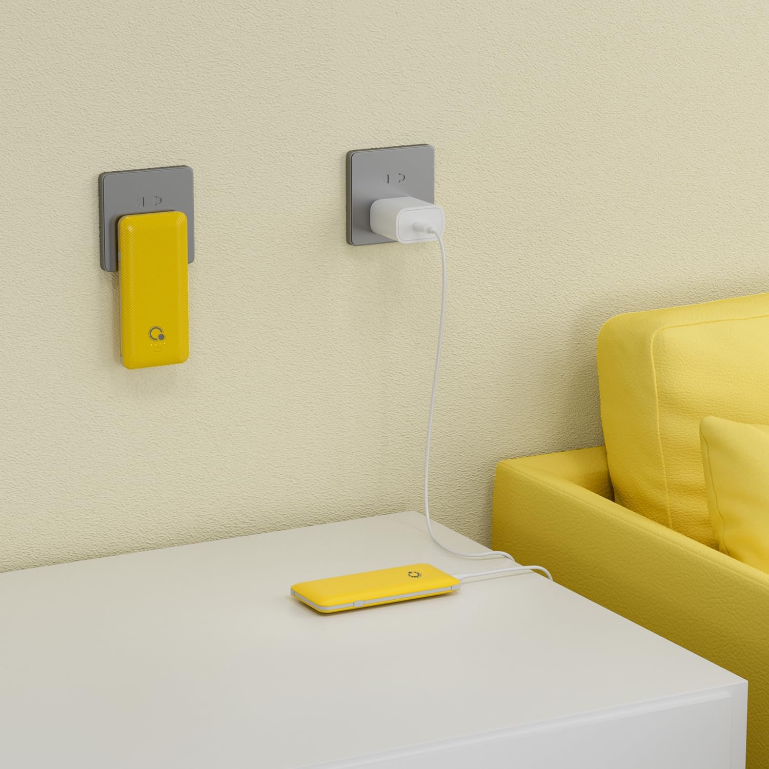 Q 10000mAh Power Bank, Slim Portable Charger,4 Output External Battery Pack with Built-in AC Wall