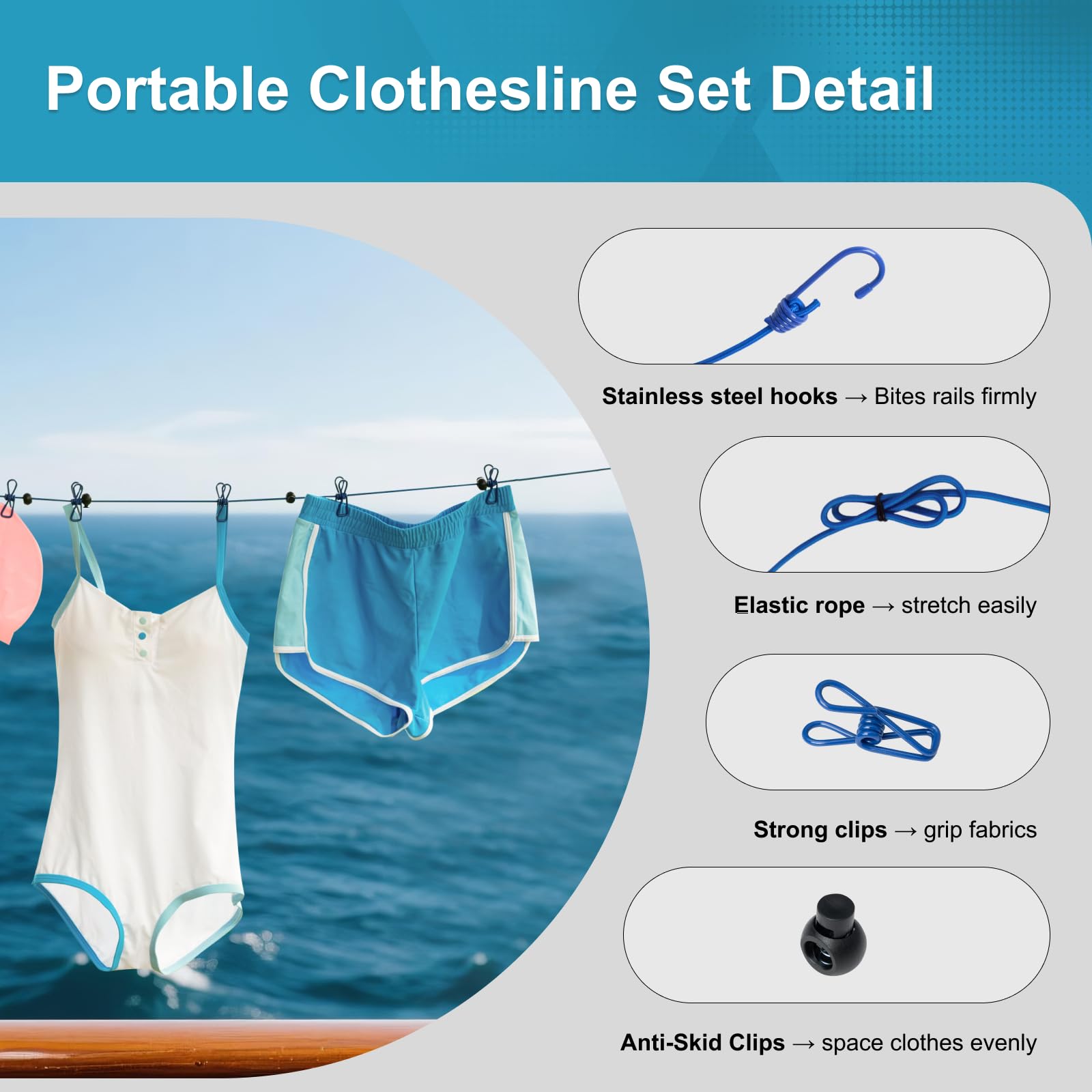 2 Pack Retractable Portable Travel Clothesline, Camping Clothing Line Set