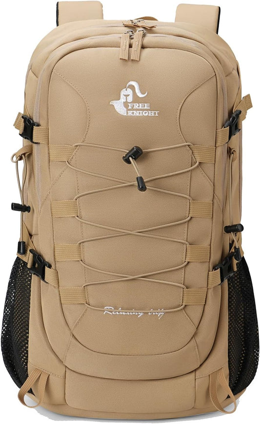 Bseash 40L Waterproof Hiking Camping Backpack with Rain Cover, Outdoor Sport Travel Bag Daypack for Climbing Skiing Cycling (Khaki)