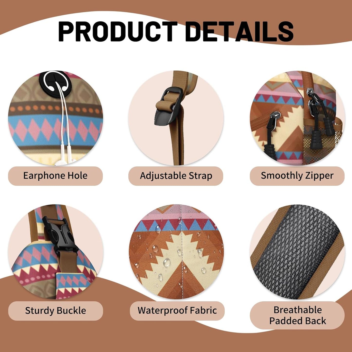 Colorful Boho Sling Bag Crossbody Chest Bag for Women Men, Water Resistant Lightweight Casual Crossbody Bag with Adjustable Strap, Travel Hiking Daypack Shoulder Backpack