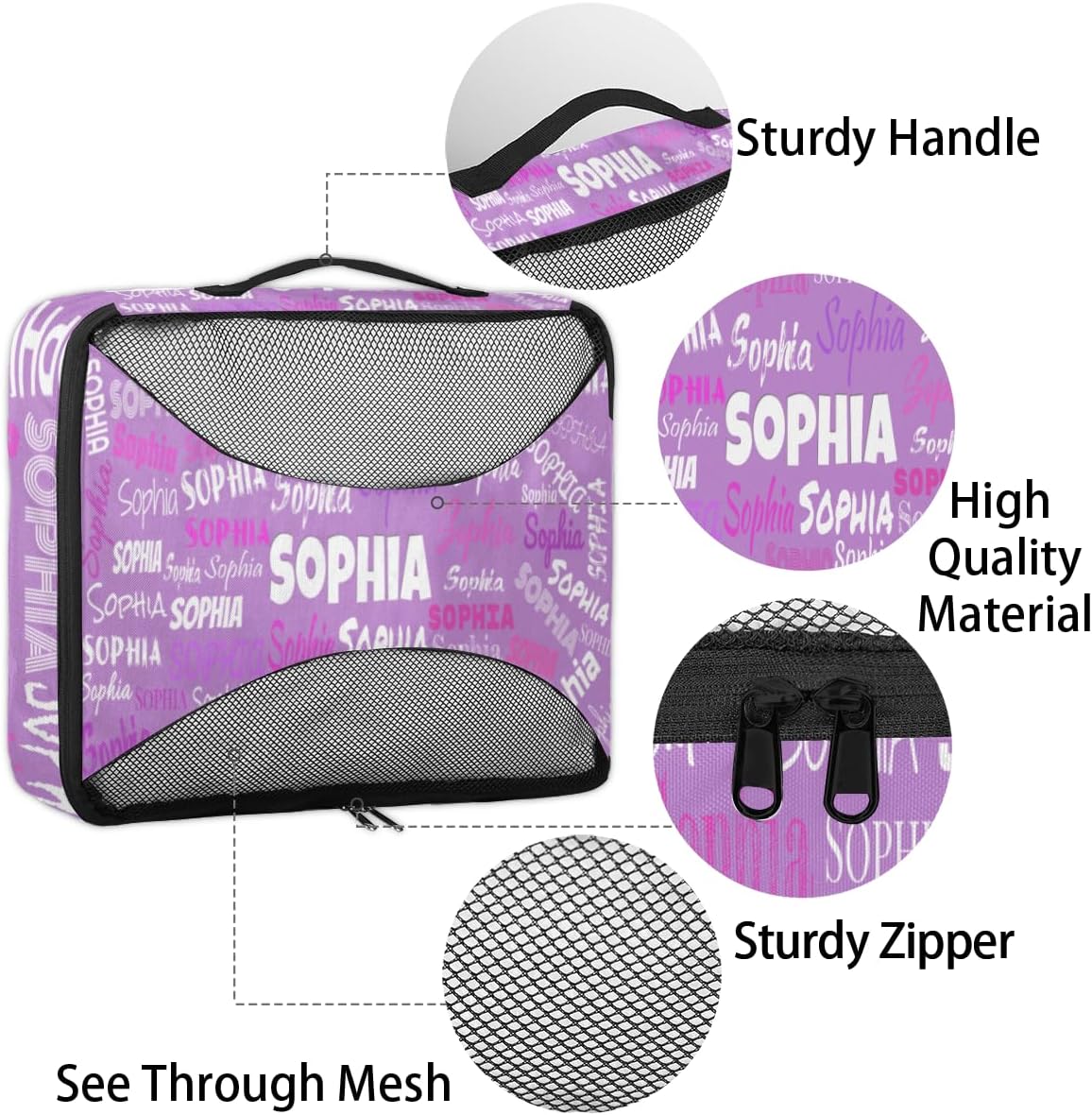 Custom Packing Cubes with Name, 4Pcs/Set Travel Luggage Packing Organizers Set for Women, Lavender Purple
