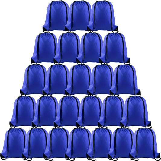 PLULON 25 Pcs Blue Drawstring Backpack Bags Bulk String Backpack Cinch Sack Pull Sport Gym Backpack Bags for Yoga Traveling Outdoor Sports