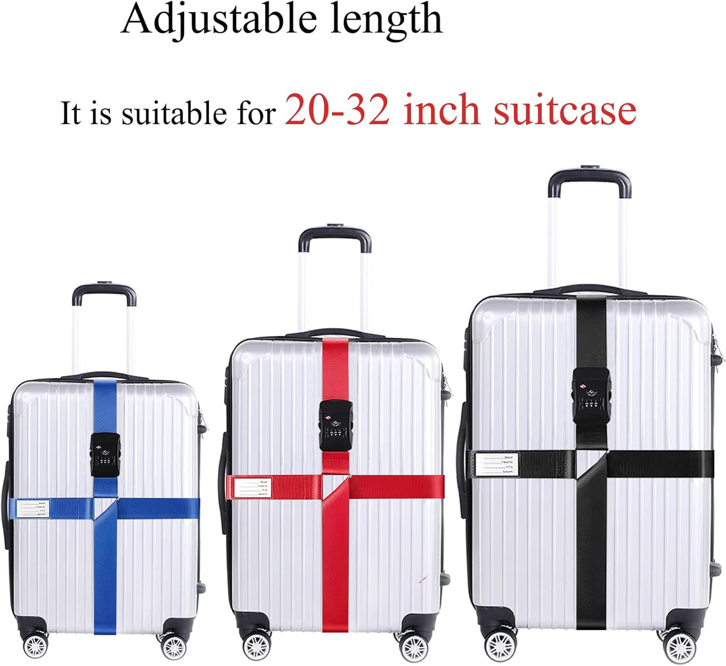 Luggage Straps for Suitcases TSA Approved Heavy Duty Adjustable Travel Belt Cross Suitcase Belts Luggage Tags with Name ID Card Travel Accessories Fit for 20-32 Inch Suitcase (Blue)