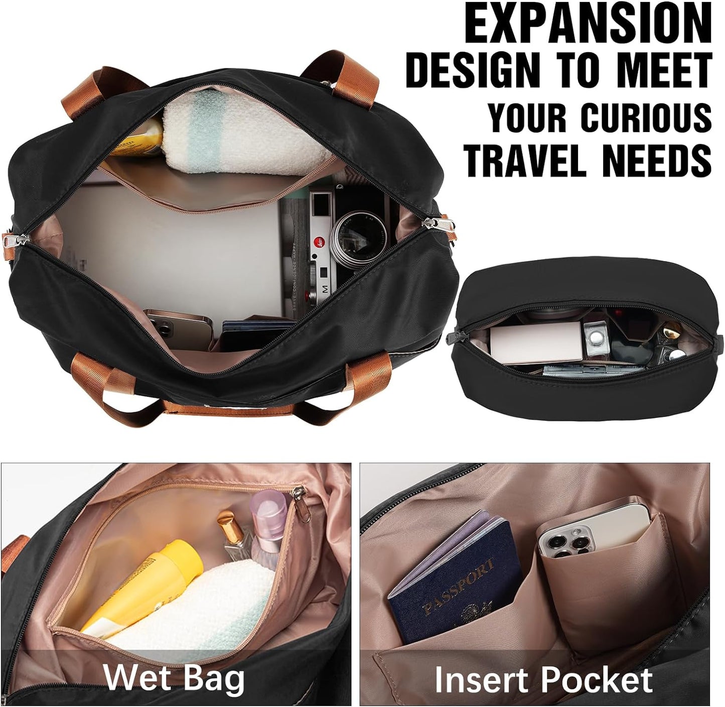 LONG VACATION Carry On Luggage Sets 3 Piece 20 Inch Suitcase Set, ABS+PC Hardshell Lightweight Travel Luggage with Spinner Wheels & YKK Zipper TSA Lock (BLACK-BROWN, 20 Inch)