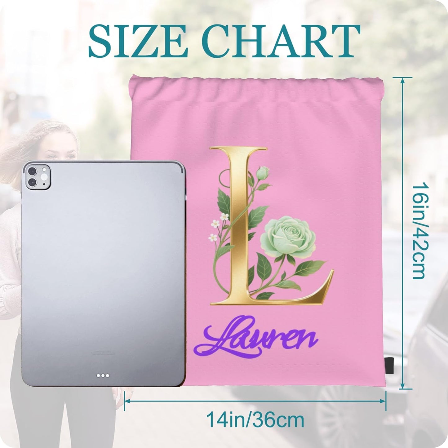 Personalized Drawstring Bag with Your Name Drawstring Backpack for Men Women Small Gym Beach Shopping Sport Yoga Bag (Letter 1)