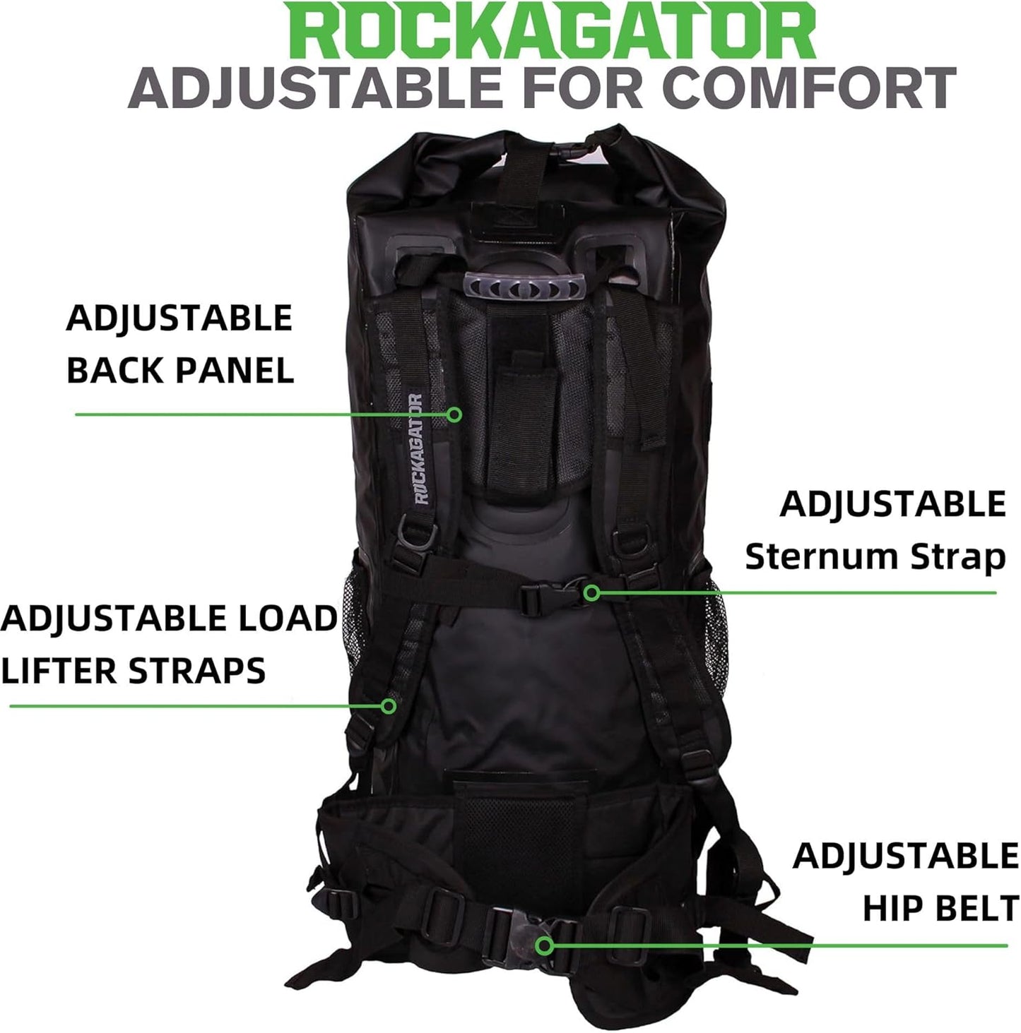 Rockagator Kanarra 90L Waterproof Backpack for Camping, Hiking, Mountaineering, Backpacking, Hunting, Fishing, Canoeing, Outdoor Activities, The Wet Outdoors - Large Capacity, Roll Top Closure, Black