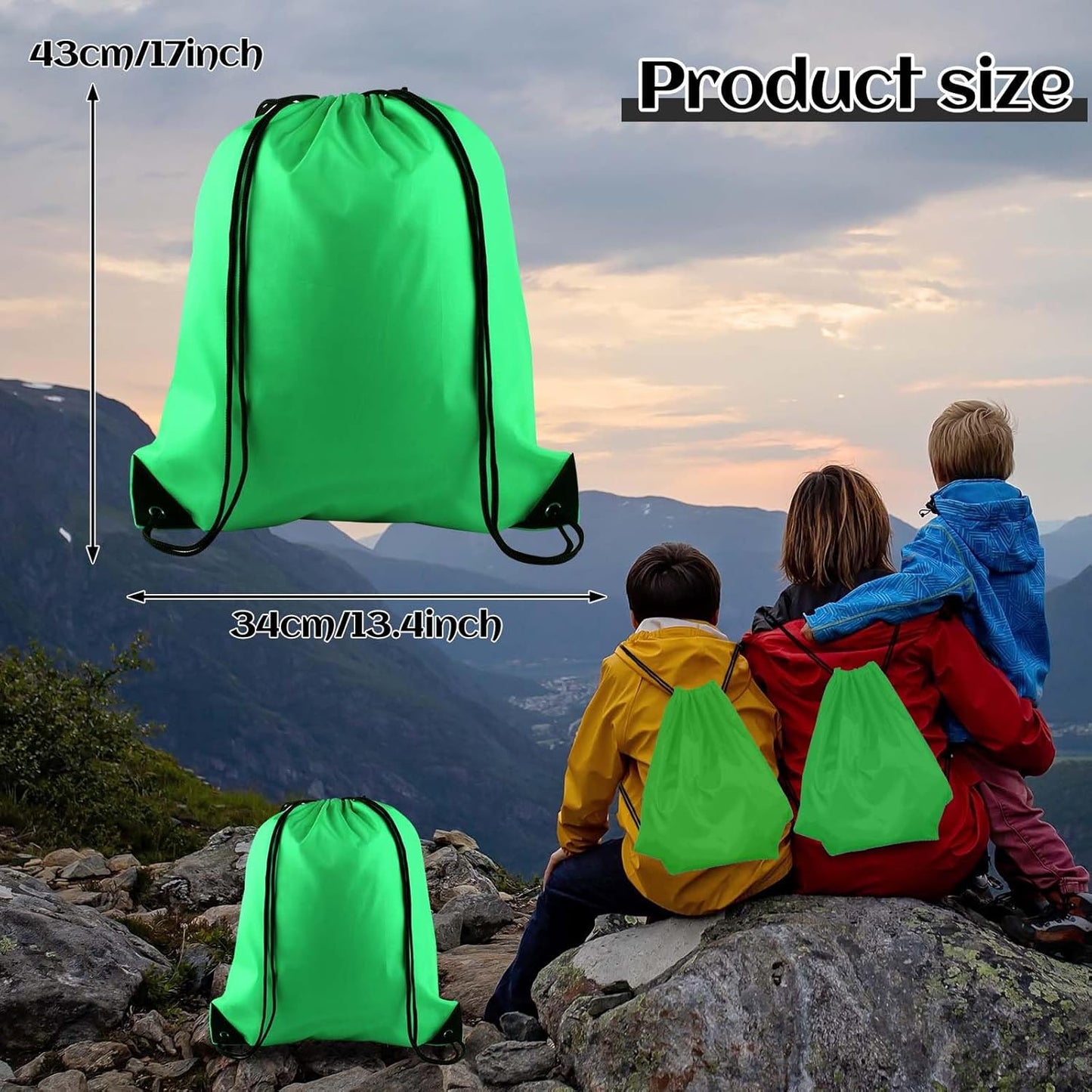 PLULON 15 Pcs Green Drawstring Bags Drawstring Backpack Bulk, String Backpack Cinch Sack Sport Gym