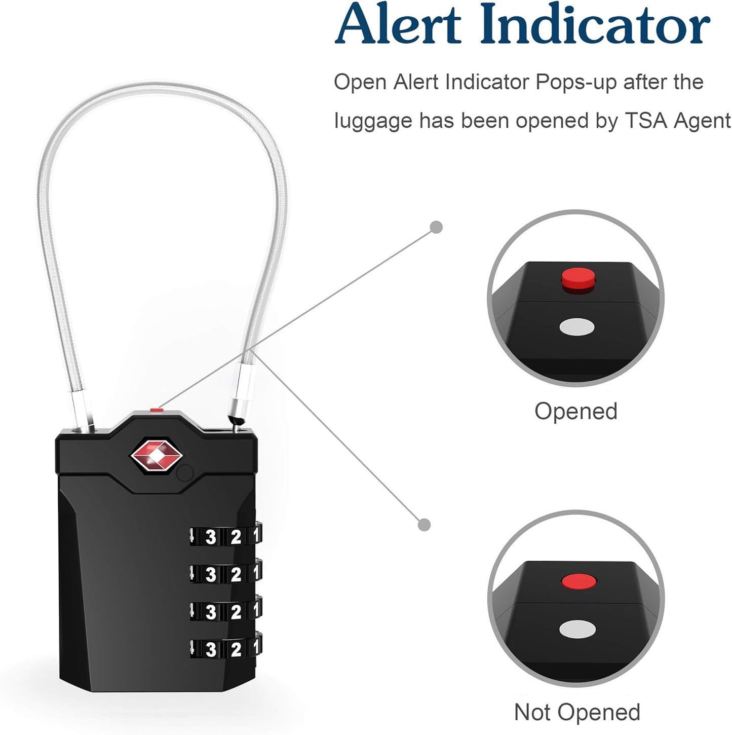 TSA Accepted Locks for Luggage, 2 Pack Combination Travel Steel Cable Lock, Re-settable 4 Digit Padlocks with Inspection Indicator, Alloy Body Keyless Padlock for Lockers, Backpacks, Bags - Black