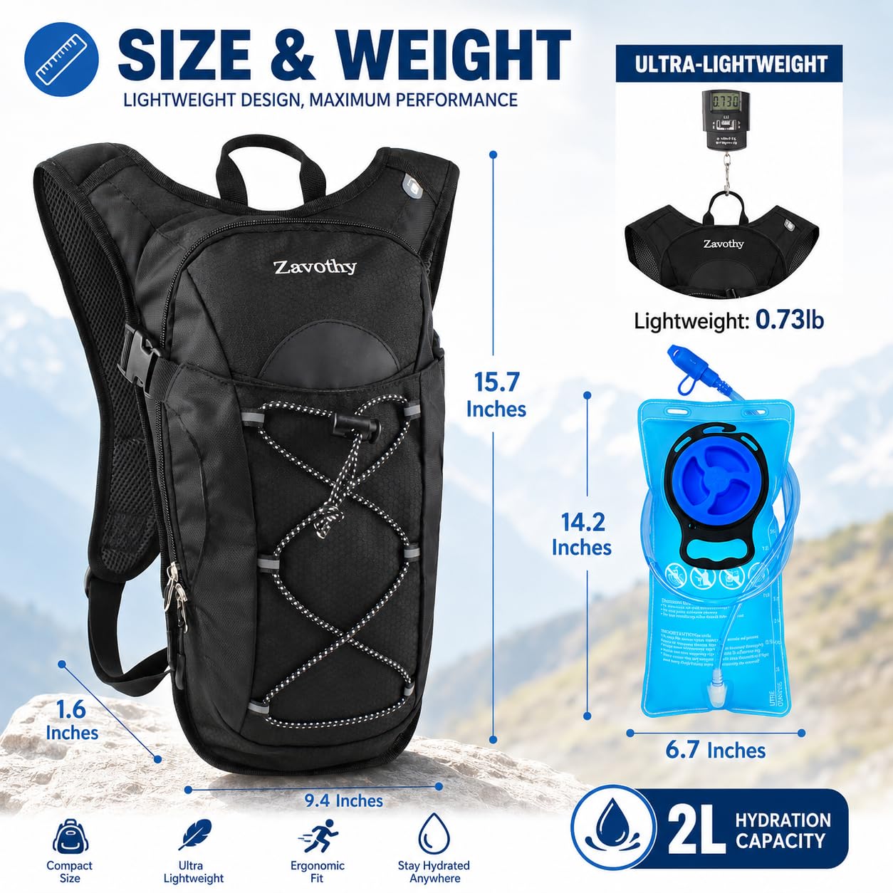 Zavothy Lightweight Hydration Backpack with 2L Water Bladder Water Backpack Hydration Pack for