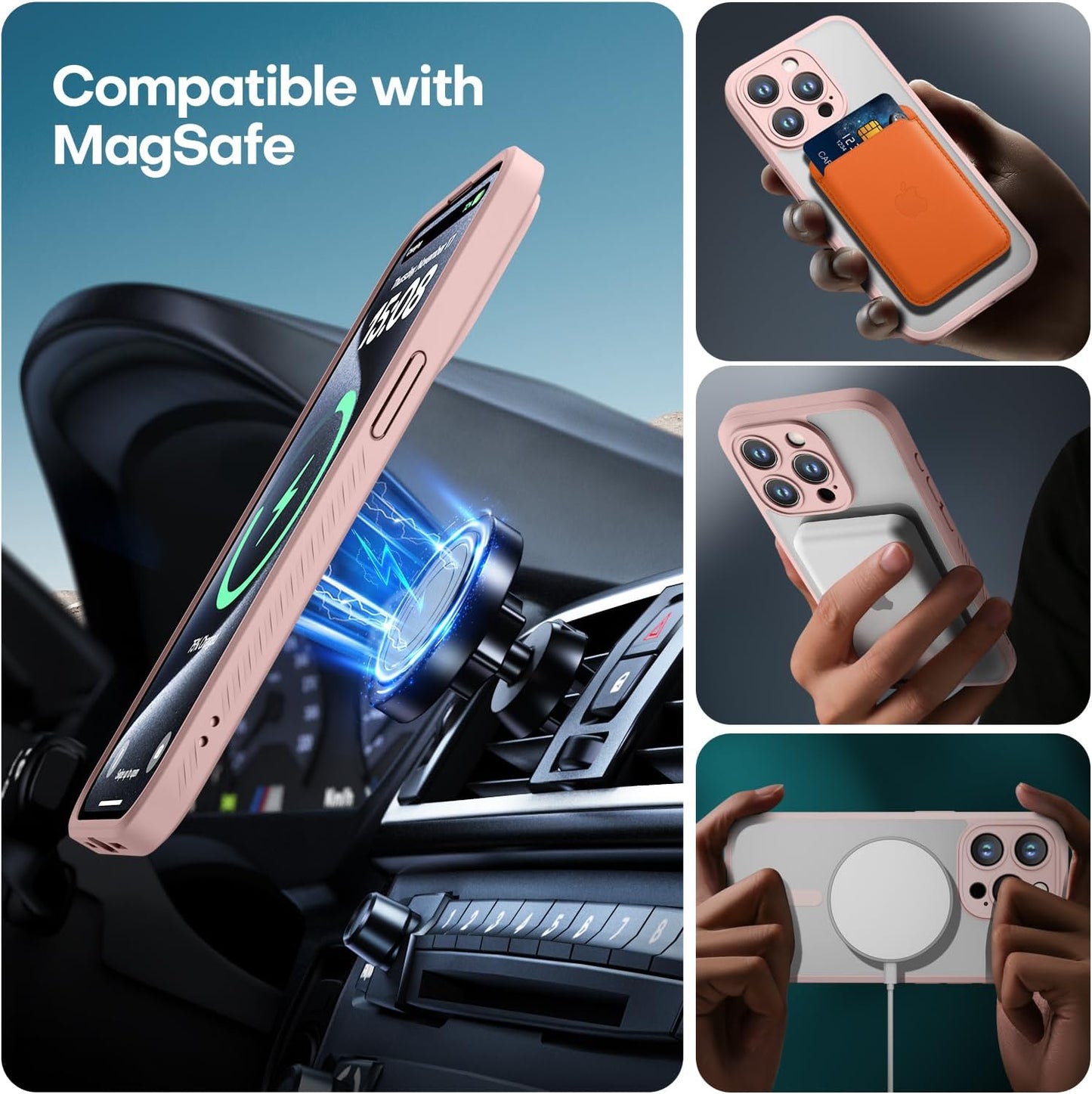 CellEver Strong Magnetic for iPhone 15 Pro Case [Camera Protection] [Military Grade Drop Tested] [Compatible with MagSafe] Slim Translucent Matte Phone Case (6.1") - Pink