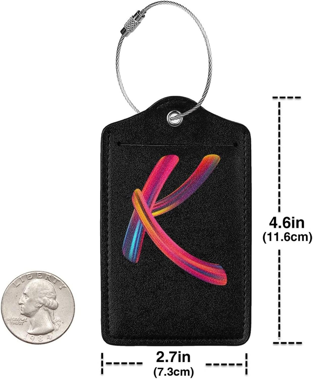 2 Pack Initial Luggage Tags for Suitcase, Colorful Letter Design Cruise Name Bag Tags, Novelty Baggage Identifiers with Full Privacy Cover, Leather ID Label for Women Men Kids Travel, Rainbow Letter K