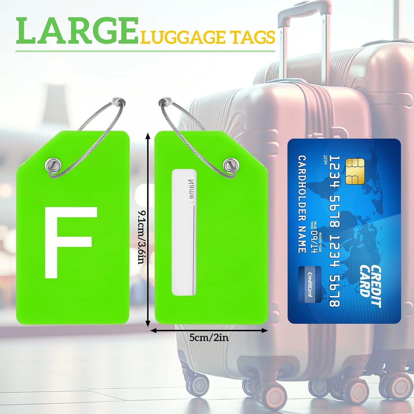 8 Pcs Initial Letter A-Z Luggage Tags Silicone Suitcase Instrument Tag with Name Card and Stainless
