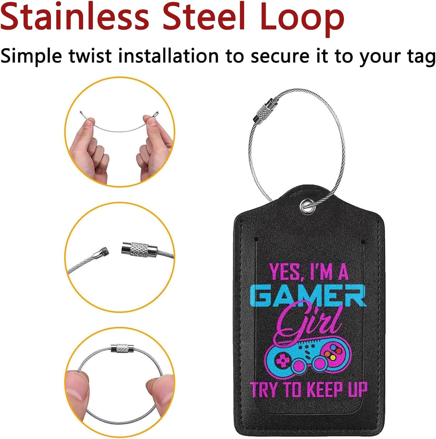 2 Pack Luggage Tags for Suitcase, Privacy Cover ID Label with Stainless Steel and Address Card for Travel Bag Backpack Cruise Ship Essentials Tag Girls Teens - I'm a Gamer Girl