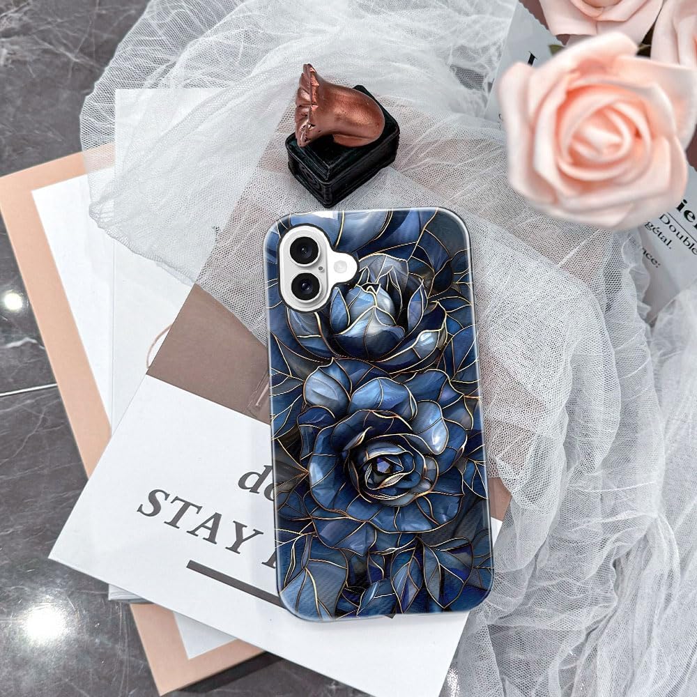Case for iPhone 16 Plus - Slim Fit Anti-Scratch Phone Case for Girl Women - Rose Floral Stained Glass (Glossy)