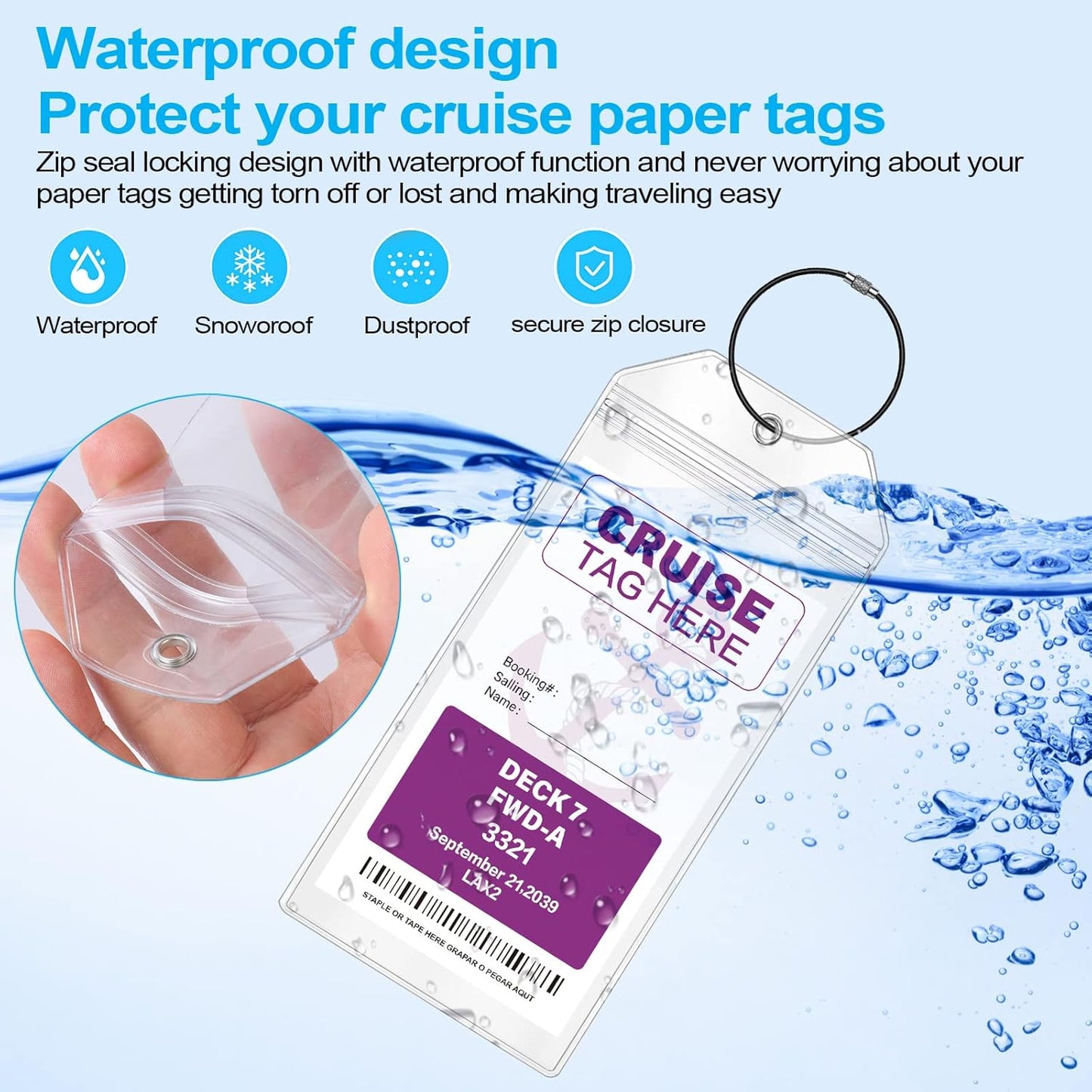 Cruise Luggage Tags for Carnival, MSC, Costa, NCL & Princess Cruise Ships, 6Pack Clear Tags Zip Seal Reusable Cruise Travel Essentials for 2025-2026