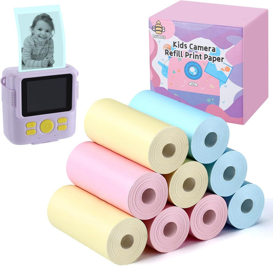 9 Rolls Kids Instant Camera Print Refill Paper- Photo Printer Thermal Paper Rolls for 4 5 6 7 8 9 10 Year Old Girls Boys Birthday Gifts, Blue, Pink, Yellow