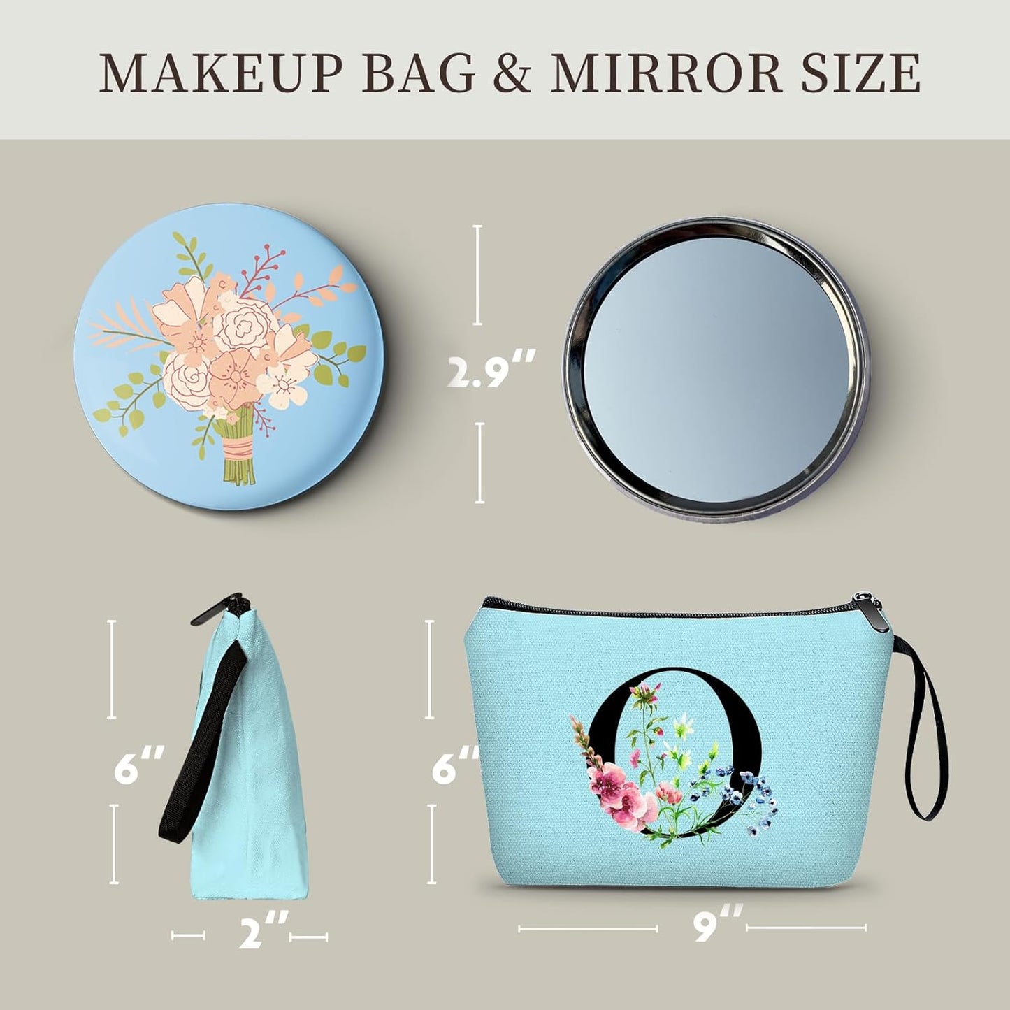 Happy Birthday Friendship Bridesmaid Team Gifts for Employees Women Mom Girl Daughter Teenage Personalized Make up Cosmetic Bag Travel with Mirror Mothers Day Christmas Graduation O